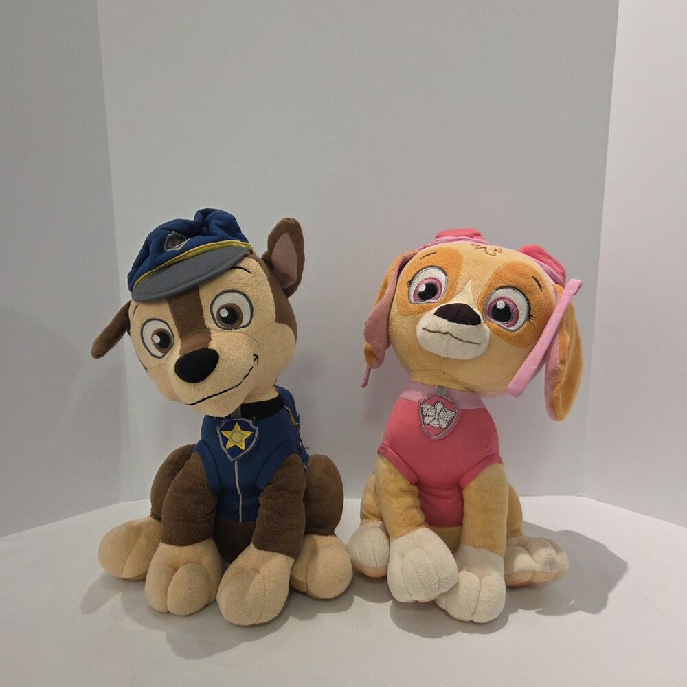 Lot 2 Paw Patrol Rescue Pups Skye Chase Dog Plush Sitting Stuffed Animal 16"